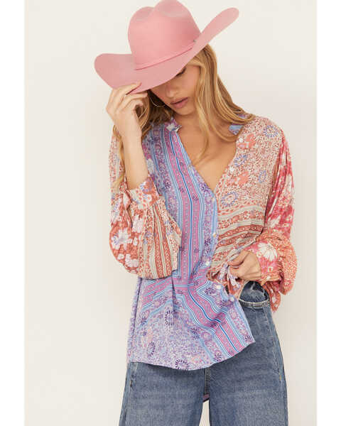 Image #1 - Jen's Pirate Booty Women's Fairytale Soho Patchwork Button-Down Top , Multi, hi-res