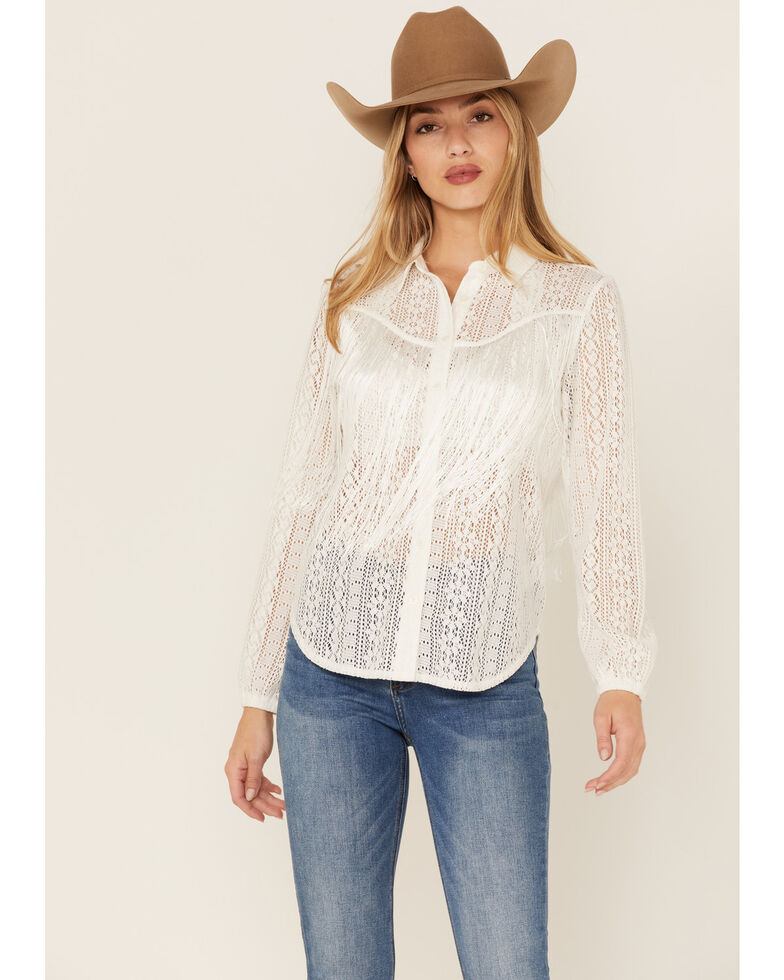 Idyllwind Women's Rockstreet Fringe Button-Down Western Shirt, White, hi-res