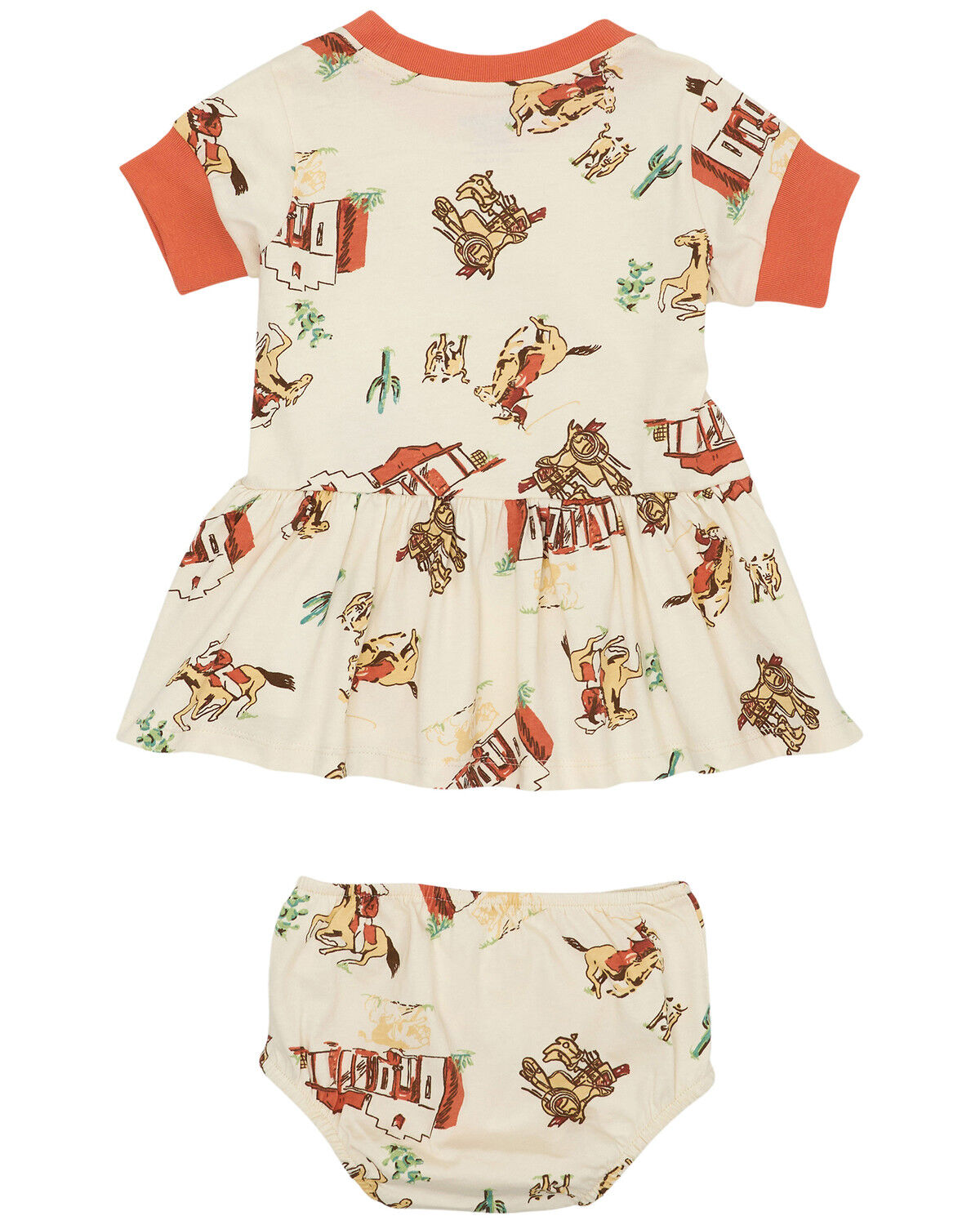 Image #2 - Wrangler Infant Girls' Western Conversation Print Short Sleeve Dress And Diaper Cover - 2 Piece, White, hi-res