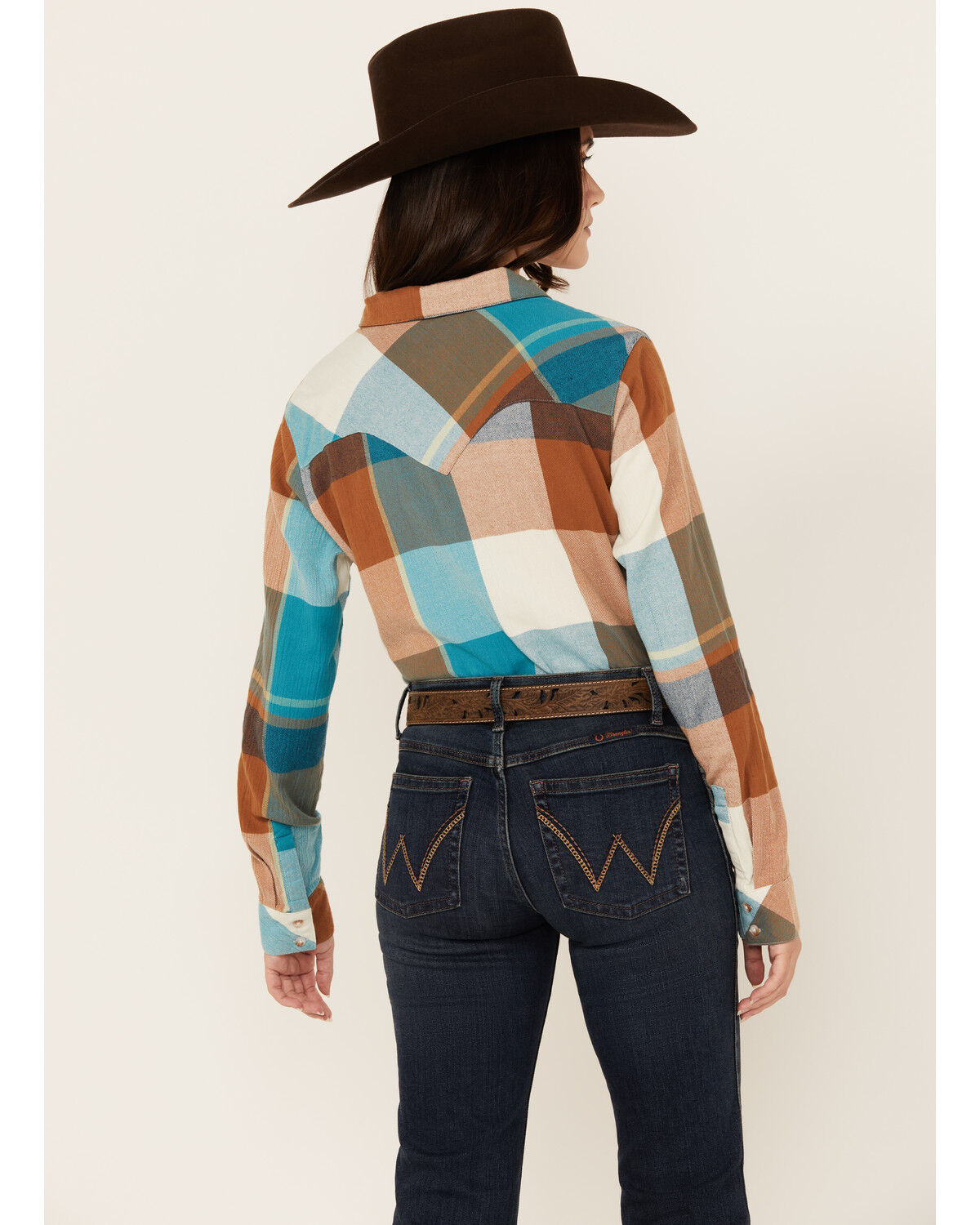 Image #4 - Shyanne Women's Plaid Print Long Sleeve Button-Down Western Shirt, Caramel, hi-res