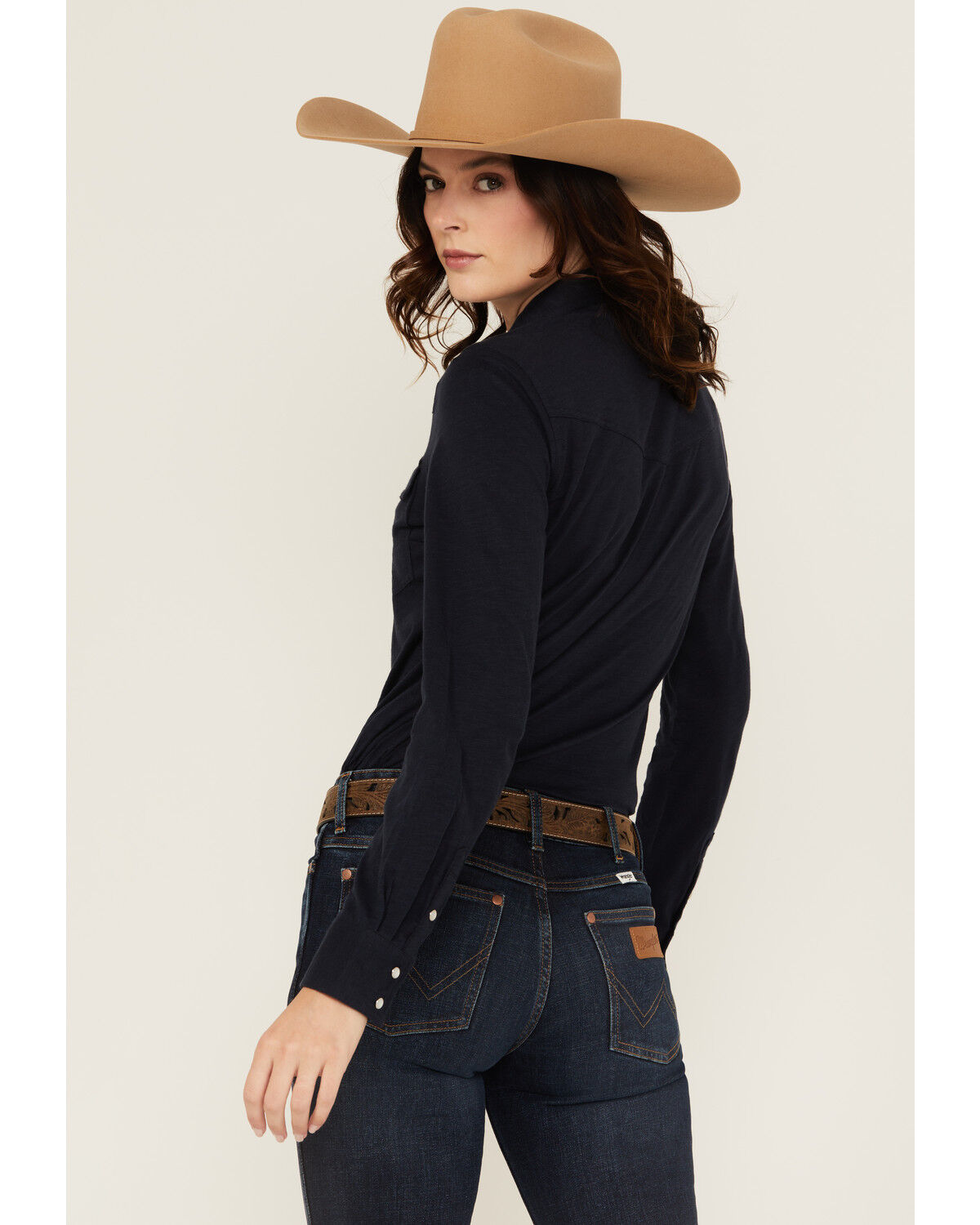 Image #4 - Shyanne Women's Solid Core Long Sleeve Snap Western Shirt, Indigo, hi-res