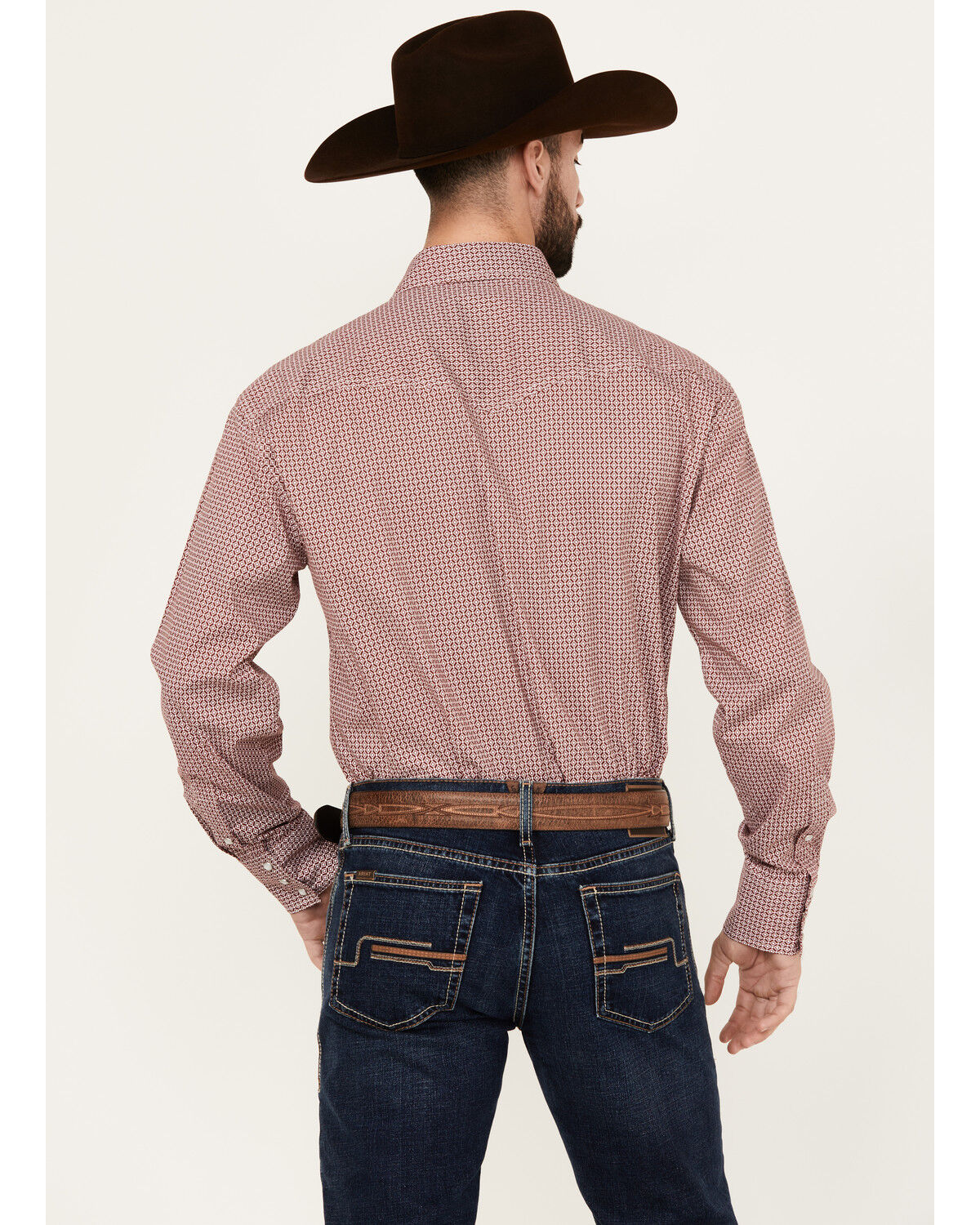 Image #4 - Roper Men's Amarillo Geo Print Long Sleeve Snap Stretch Western Shirt, Burgundy, hi-res