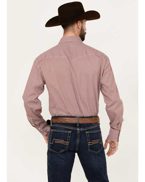 Image #4 - Roper Men's Amarillo Geo Print Long Sleeve Snap Stretch Western Shirt , Burgundy, hi-res