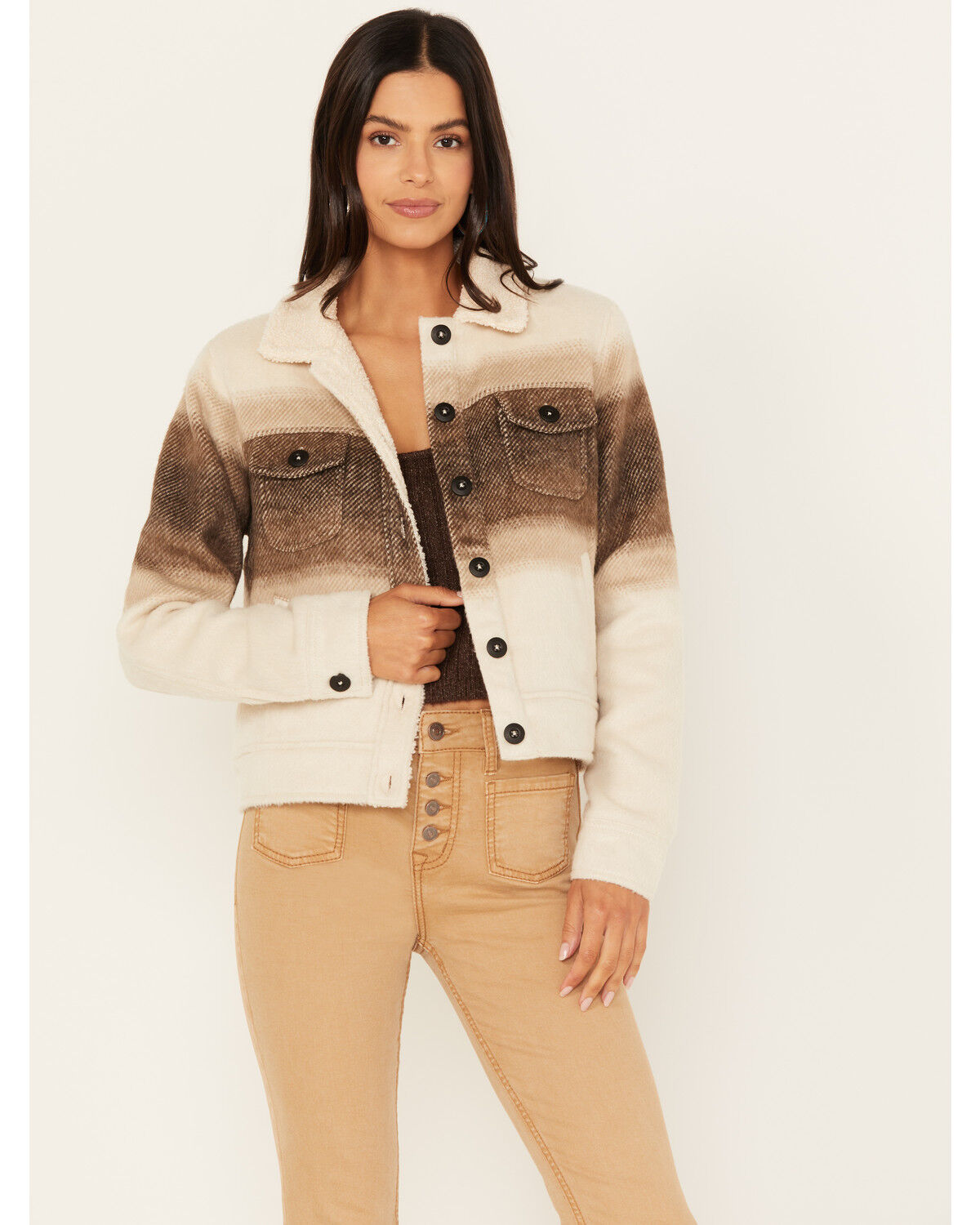 Image #1 - Rock & Roll Denim Women's Ombre Sherpa Jacket, Brown, hi-res