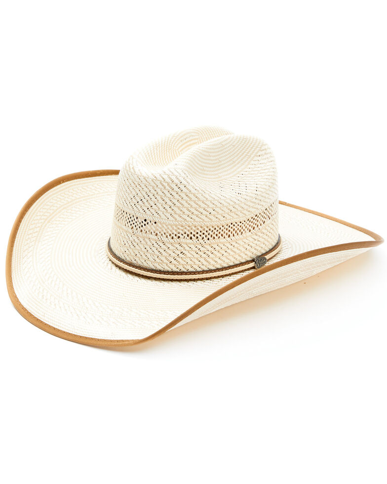 Justin Men's Ivory & Tan Owens Shantung Straw Western Hat  , Ivory, hi-res