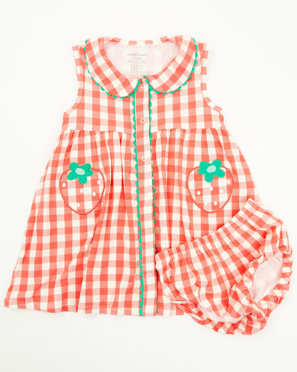 Image #1 - Angel Dear infant Girls' Strawberry Gingham Sleeveless Snap Dress And Diaper Set - 2 Piece, Red, hi-res