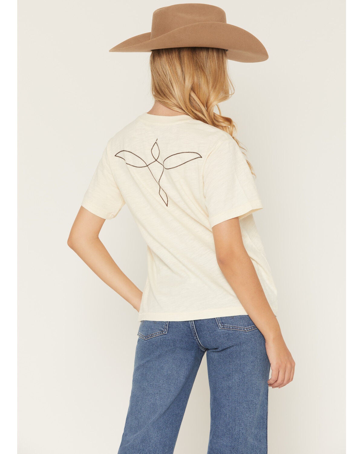 Image #4 - Shyanne Women's Bootstitch Yoke Short Sleeve Graphic Tee, Cream, hi-res