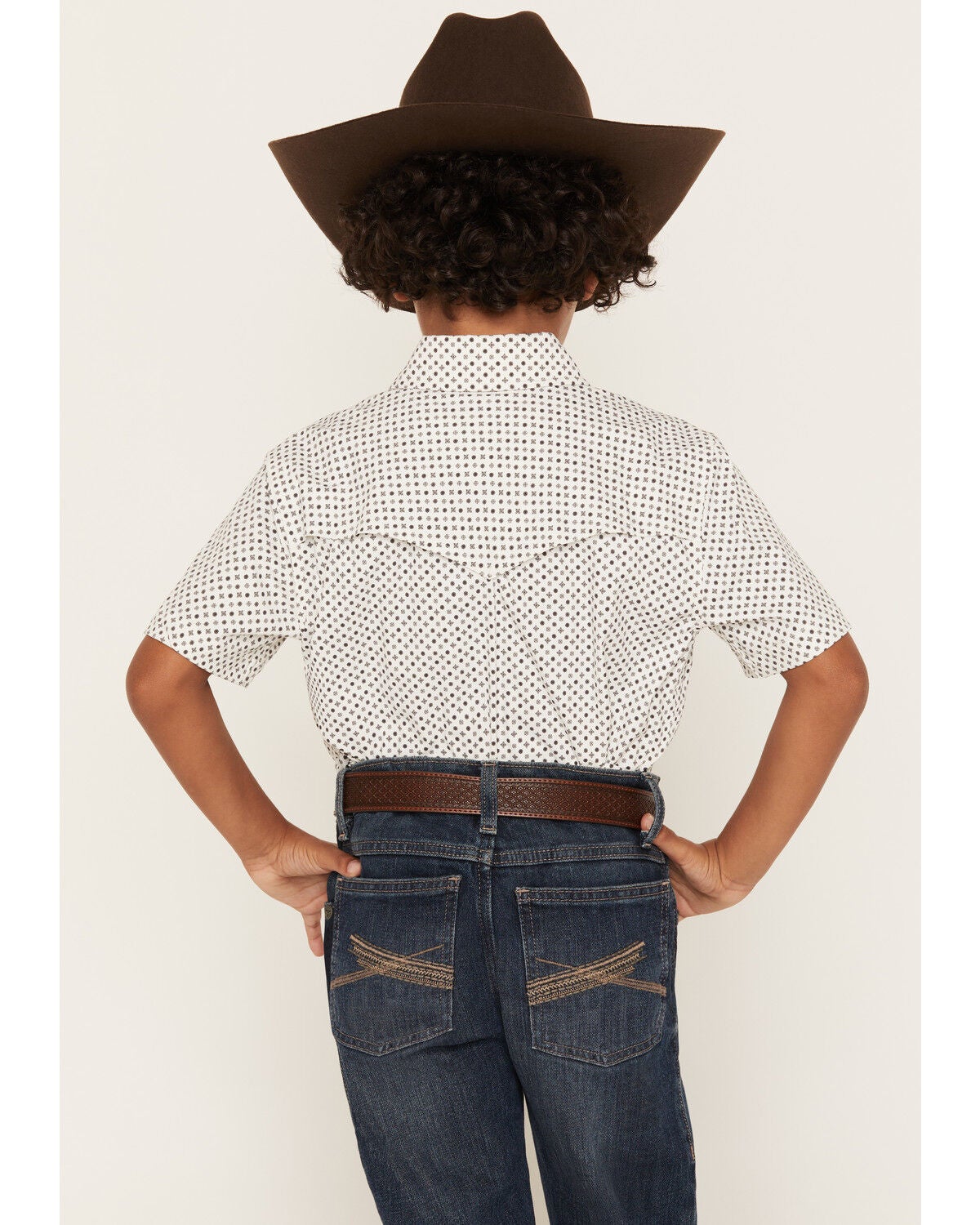 Image #4 - Rock & Rock Denim Boys' Tek Geo Print Short Sleeve Pearl Snap Stretch Western Shirt, White, hi-res
