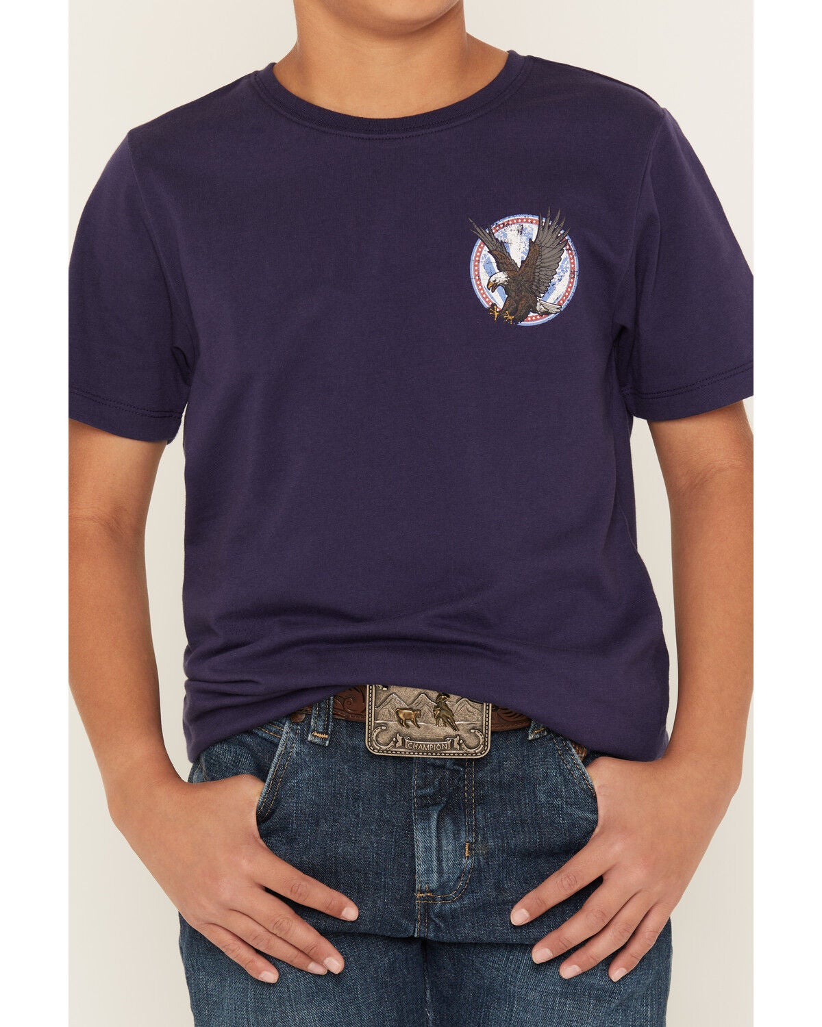 Image #4 - Sable Sky Boys' Eagle And Flag Short Sleeve Graphic T-Shirt, Navy, hi-res