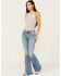 Shyanne Women's Catalina Light Medium Wash High Rise Stretch Flare Jeans , Light Wash, hi-res