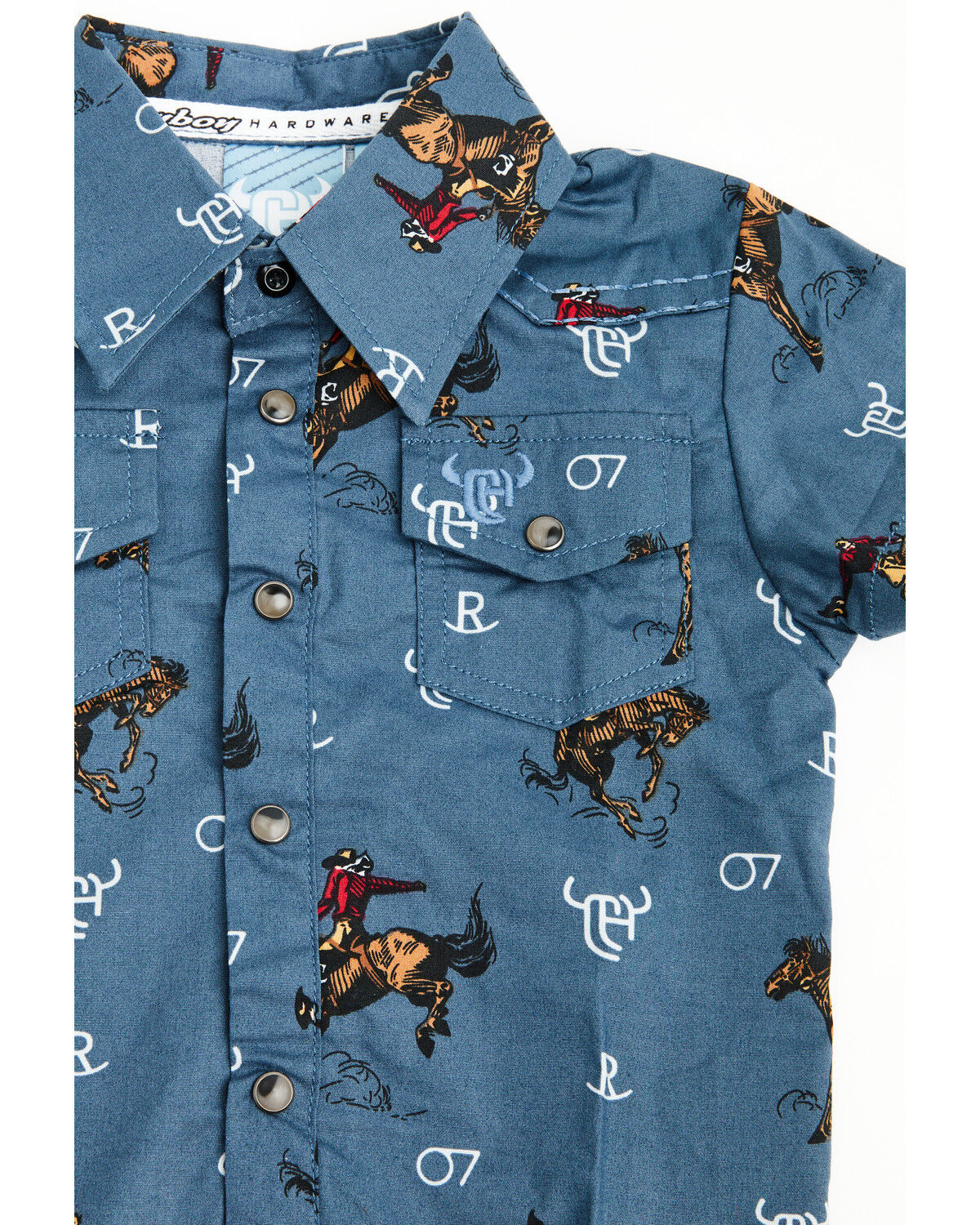 Image #2 - Cowboy Hardware Infant Boys' Vintage Bronc Short Sleeve Snap Onesie, Grey, hi-res