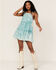 Image #2 - Rock & Roll Denim Women's Eyelet Halter Ruffle Mini Dress, Teal, hi-res