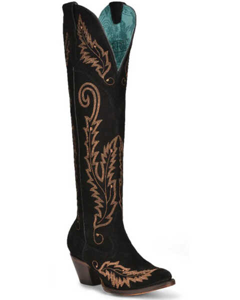 Corral Women's 15" Suede Embroidered Tall Western Boots - Medium Toe, Black, hi-res