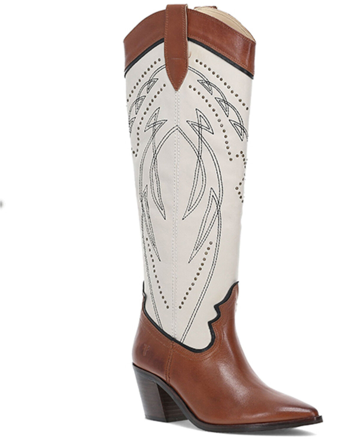 Image #1 - Frye Women's Sara Studded Tall Western Boots - SnipToe, Brown, hi-res