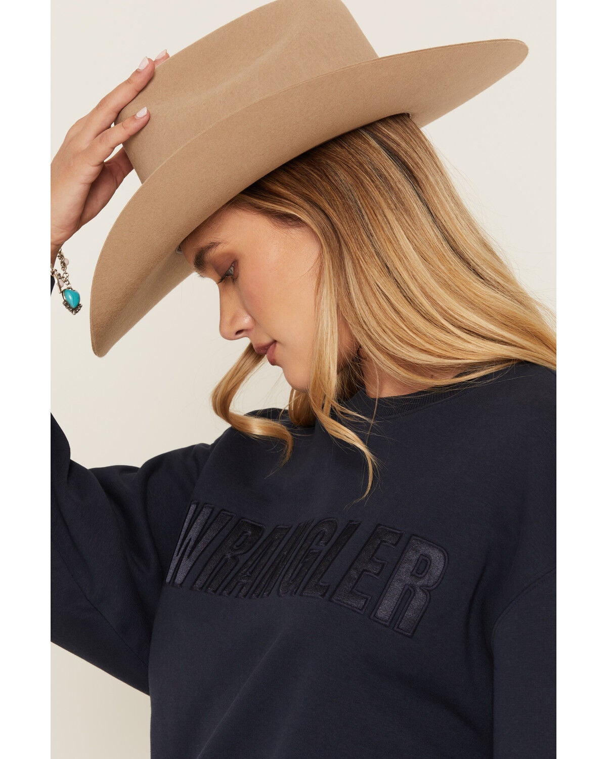 Image #2 - Wrangler Retro Women's Satin Logo Embroidered Crewneck, Navy, hi-res