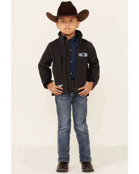 Image #2 - Cowboy Hardware Boys' Dark Brown Live Wild Embroidered Zip-Front Poly Shell Jacket , , hi-res