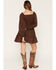 Image #4 - Yura Women's Floral Print Long Sleeve Mini Dress, Brown, hi-res