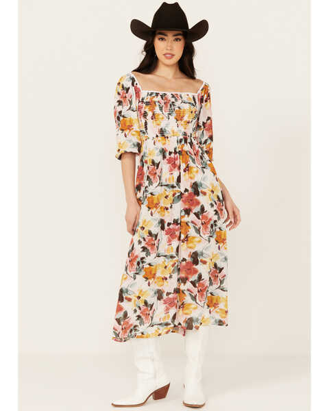 Image #2 - Wild Moss Women's Floral Print Midi Dress , Multi, hi-res