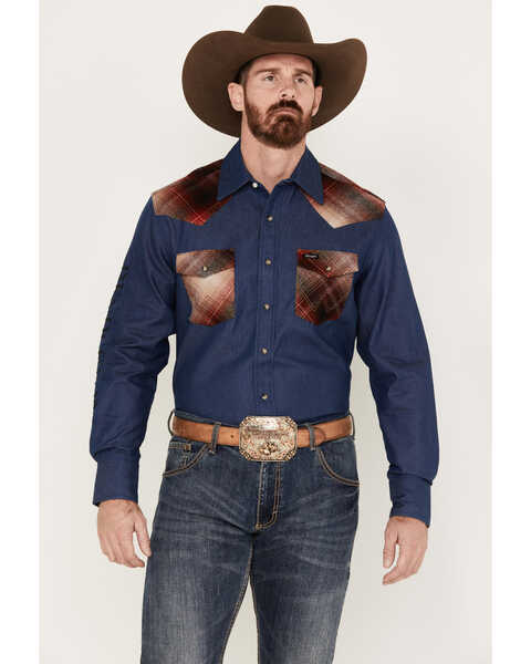 Image #1 - Wrangler Men's Pendleton Long Sleeve Western Work Shirt, Dark Medium Wash, hi-res
