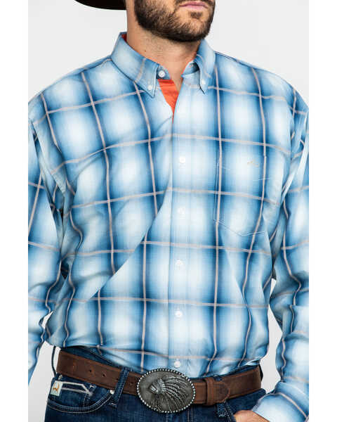 Image #4 - Resistol Men's Heitmiller Ombre Large Plaid Long Sleeve Western Shirt , Blue, hi-res