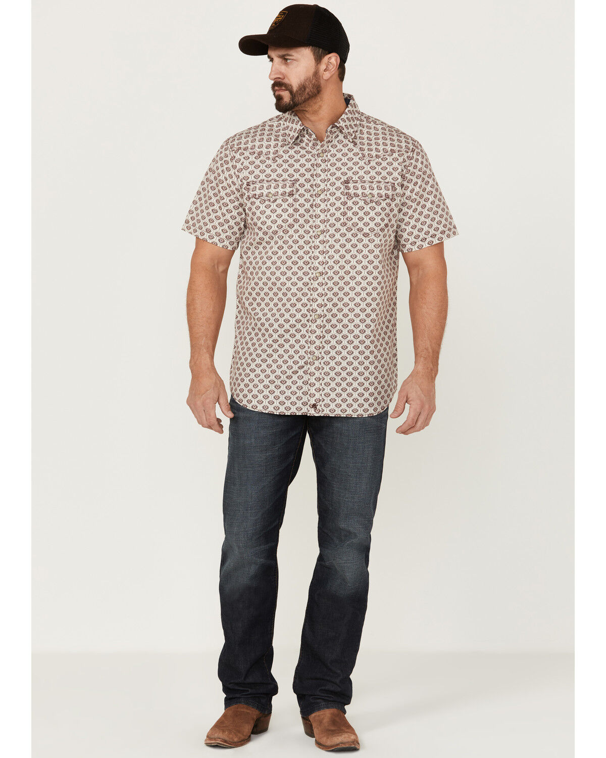 Image #2 - Moonshine Spirit Men's Sparky Medallion Geo Print Short Sleeve Snap Western Shirt, Burgundy, hi-res