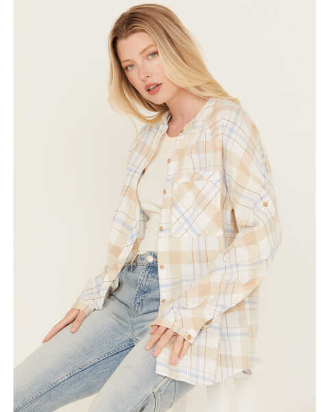 Image #1 - Cleo + Wolf Women's Oversized Plaid Print Button Up, Cream, hi-res