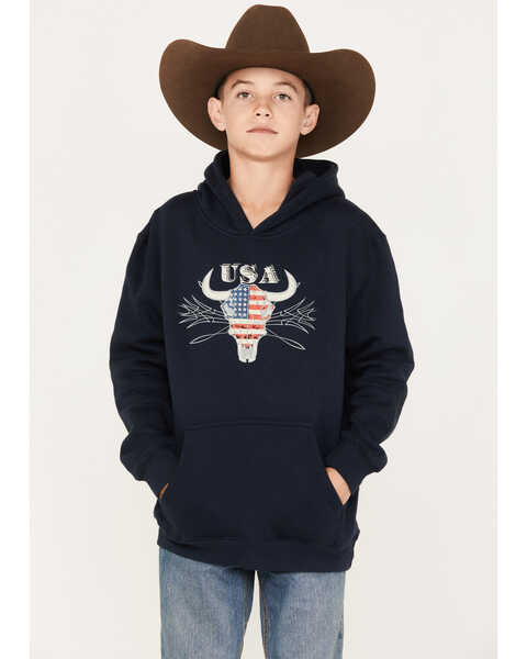 Cody James Boys' Bull Flag Hooded Sweatshirt, Navy, hi-res
