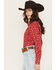 Image #2 - Cowgirl Hardware Women's Branding Print Long Sleeve Rhinestone Snap Stretch Western Shirt, Red, hi-res