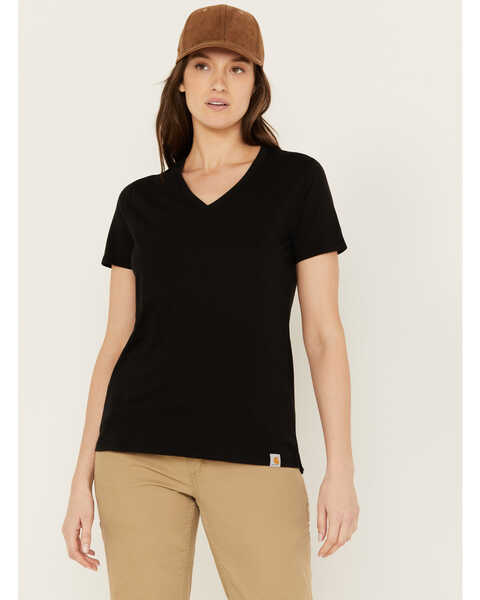 Image #1 - Carhartt Women's Relaxed Fit Lightweight Short Sleeve V Neck T-Shirt, Black, hi-res