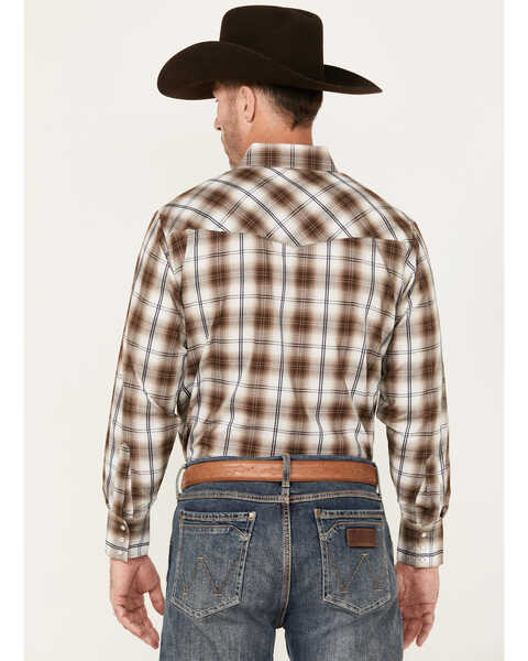 Image #4 - Ely Walker Men's Plaid Print Long Sleeve Pearl Snap Western Shirt, Brown, hi-res
