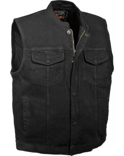 Milwaukee Leather Men's Concealed Snap Denim Club Style Vest - 3X, Black, hi-res