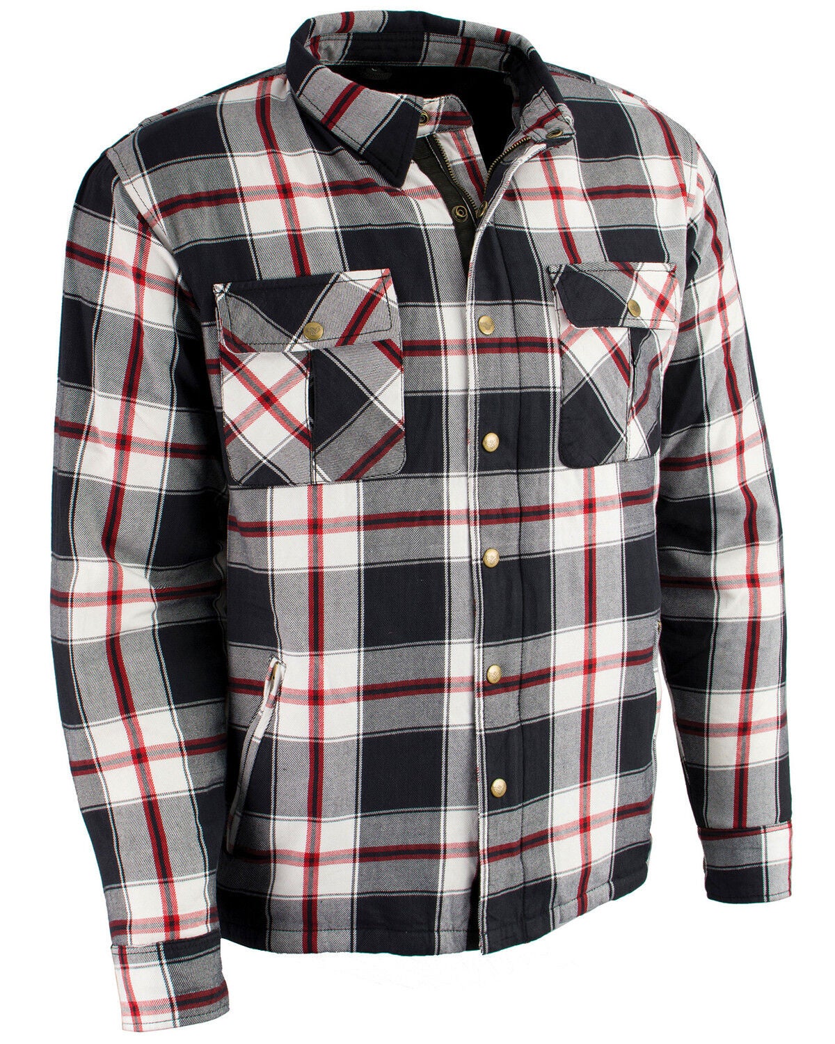 Image #7 - Milwaukee Performance Men's Black/White/Red Aramid Flannel Biker Jacket - 4X, Black/red, hi-res