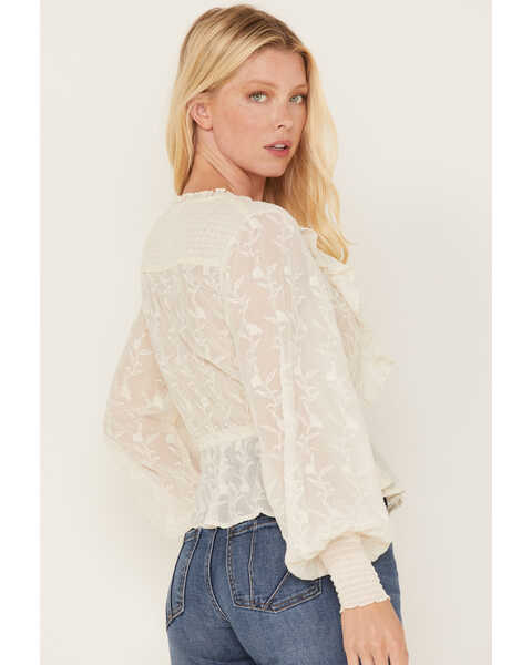 Image #4 - Shyanne Women's Floral Embroidered Chiffon Ruffle Blouse, Off White, hi-res