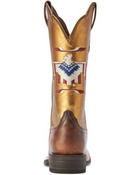 Ariat Women's Frontier Chimayo Thunderbird Embroidered Western Boots - Broad Square Toe , Gold, hi-res