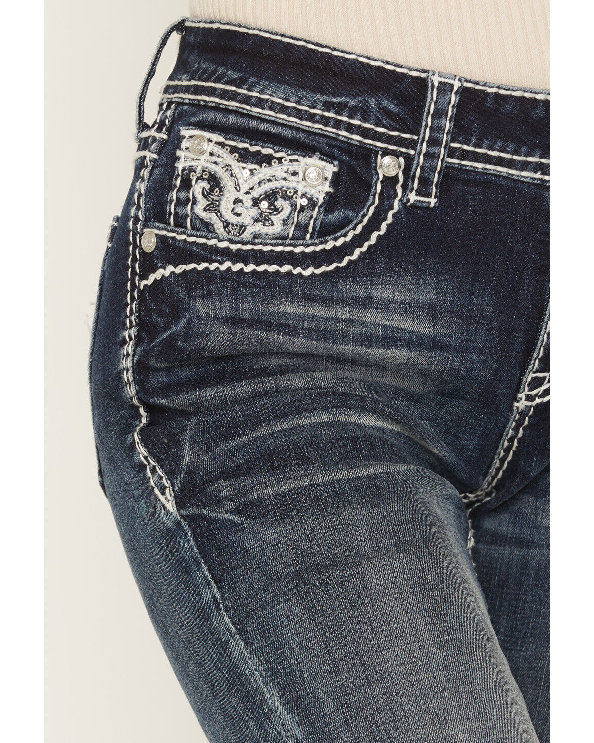 Image #4 - Grace in LA Women's Medium Wash Mid Rise Embellished Bootcut Stretch Denim Jeans, Medium Wash, hi-res