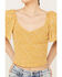 Image #3 - Beyond The Radar Women's Floral Printed Smocked Top, Mustard, hi-res