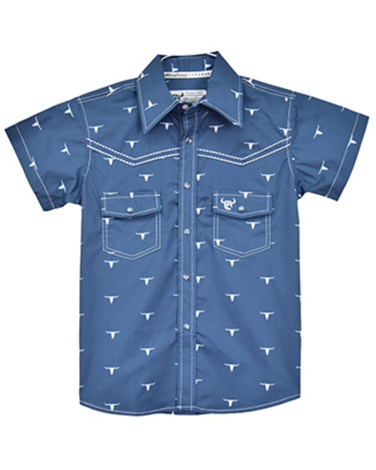 Image #1 - Cowboy Hardware Boys' Scattered Skull Short Sleeve Pearl Snap Stretch Western Shirt, , hi-res