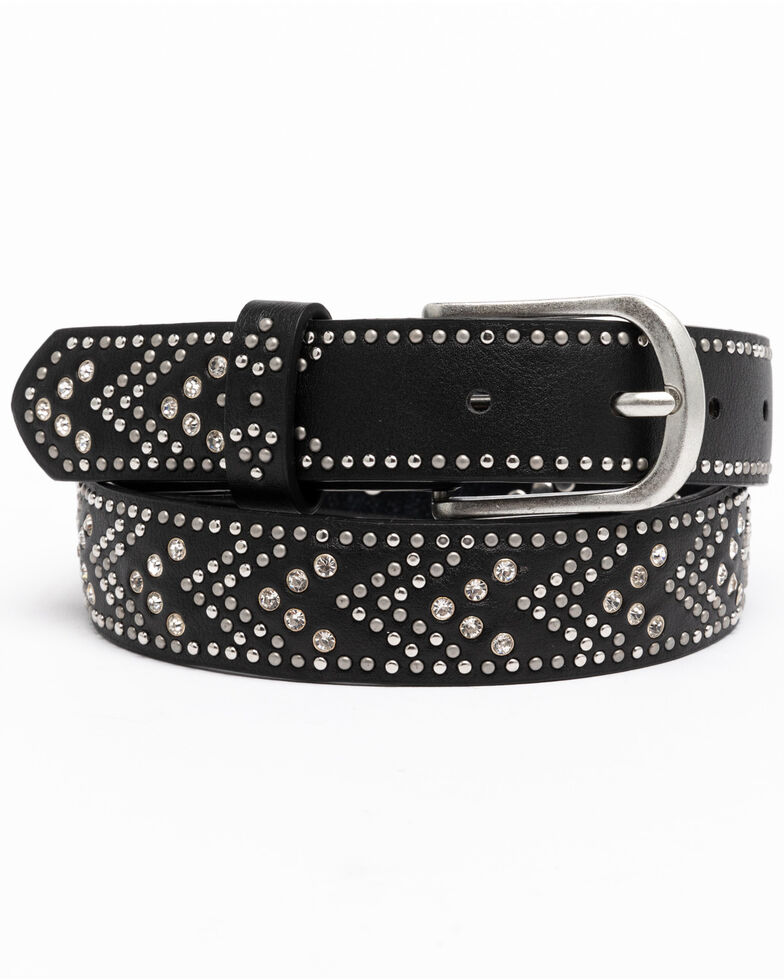 Shyanne Girls' Chevron Rhinestone Western Belt, Black, hi-res
