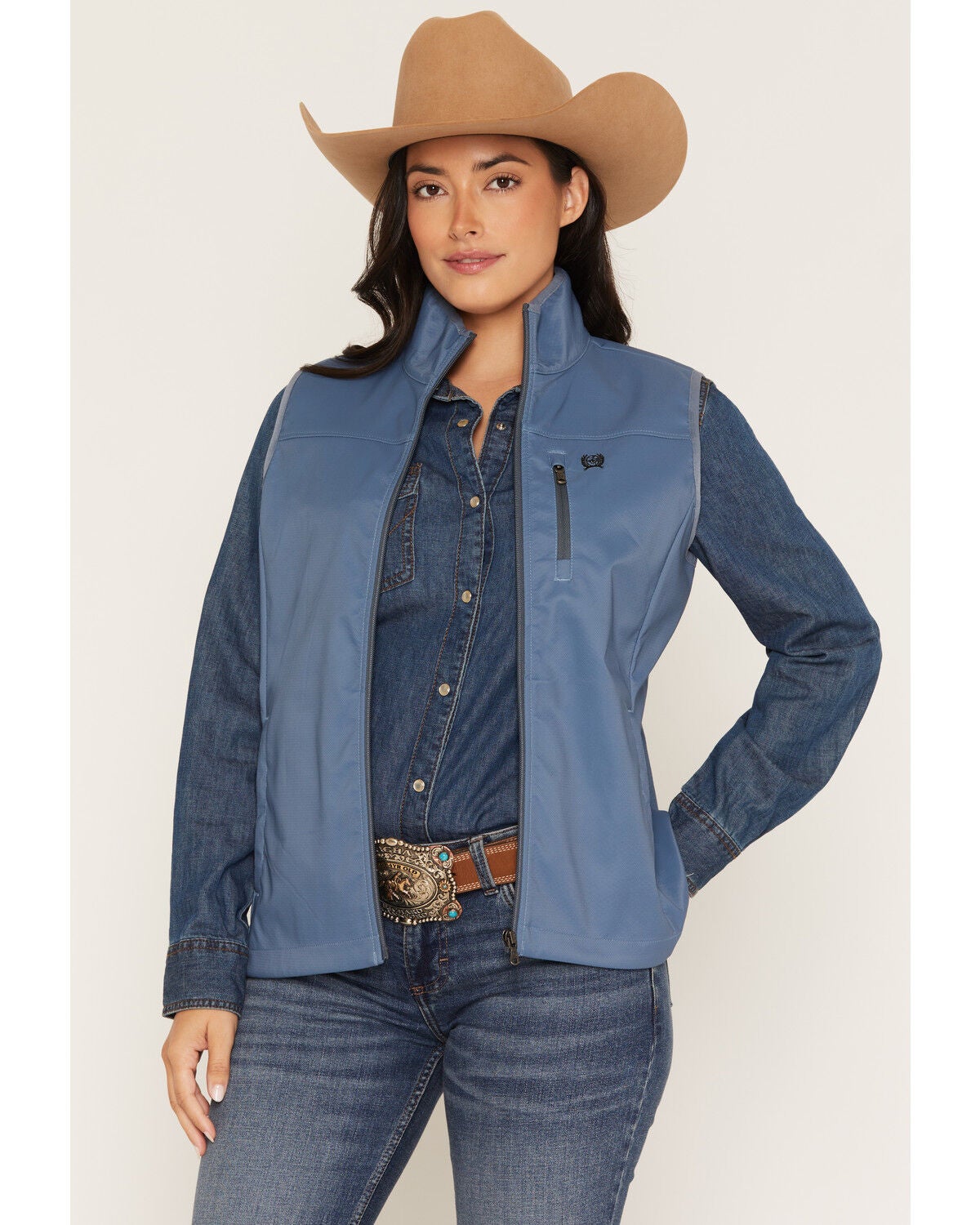 Image #1 - Cinch Women's Ripstop Windproof Softshell Vest, Blue, hi-res