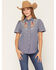 Image #1 - Howdy Hanny Women's Rose Embroidered Chambray Short Sleeve Pearl Snap Western Shirt, Blue, hi-res
