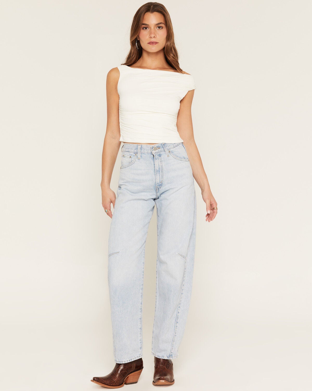 Image #1 - Levi's Women's Light Wash High Rise Cinch Barrel Denim Jeans, Light Wash, hi-res