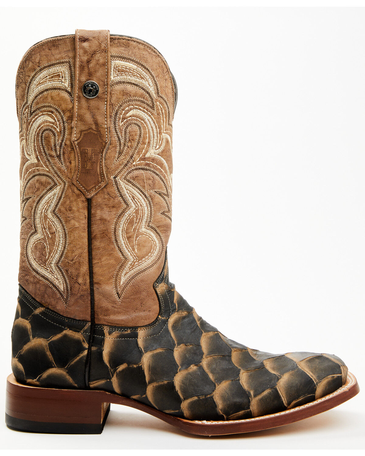 Image #2 - Tanner Mark Men's Monster Fish Print Western Boots - Broad Square Toe, Oryx, hi-res