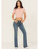 Image #1 - Dear John Women's Dark Wash Rosa High Rise Flare Stretch Denim Jeans, Dark Wash, hi-res