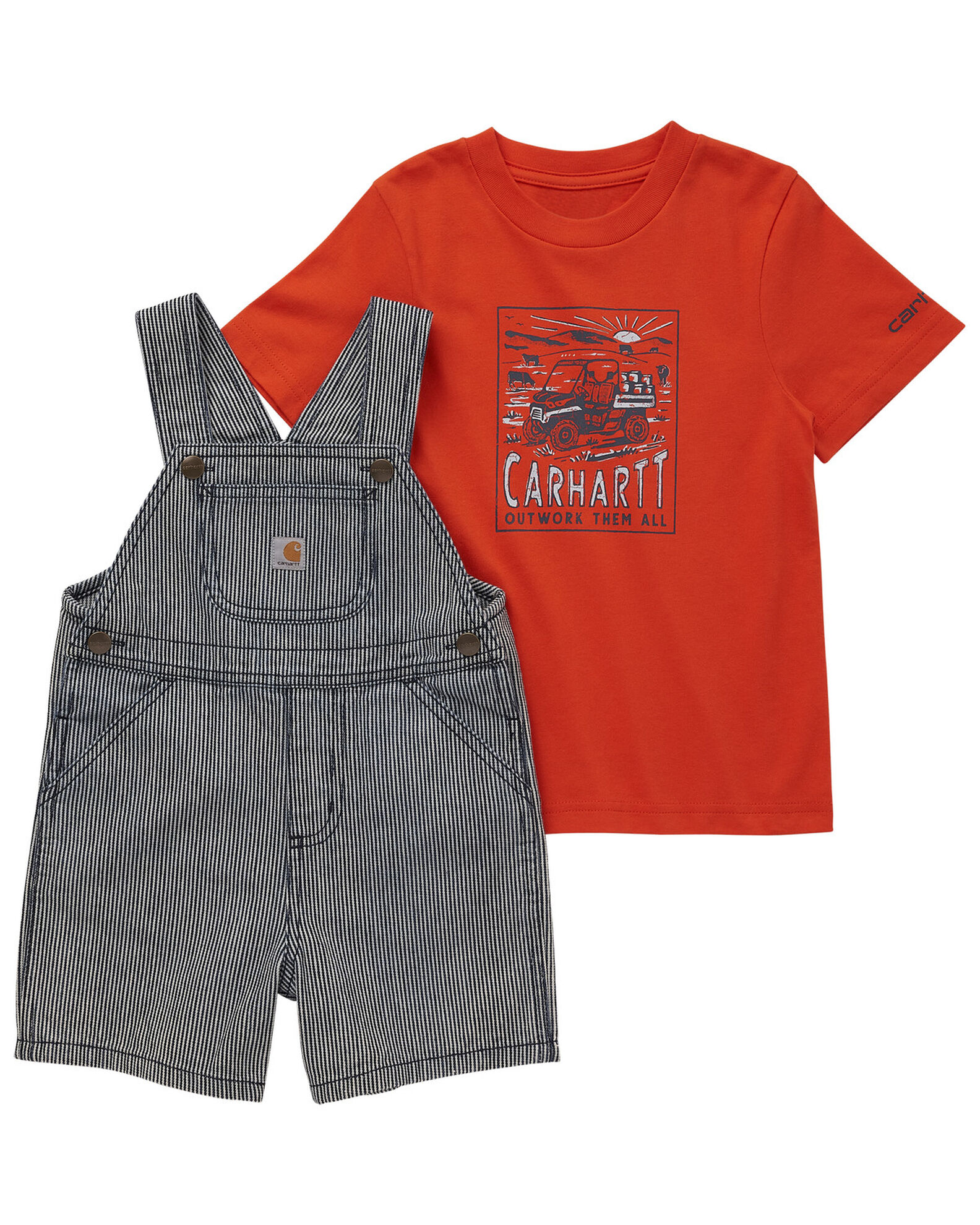 Carhartt Toddler Boys Short Sleeve T Shirt and Striped Overall