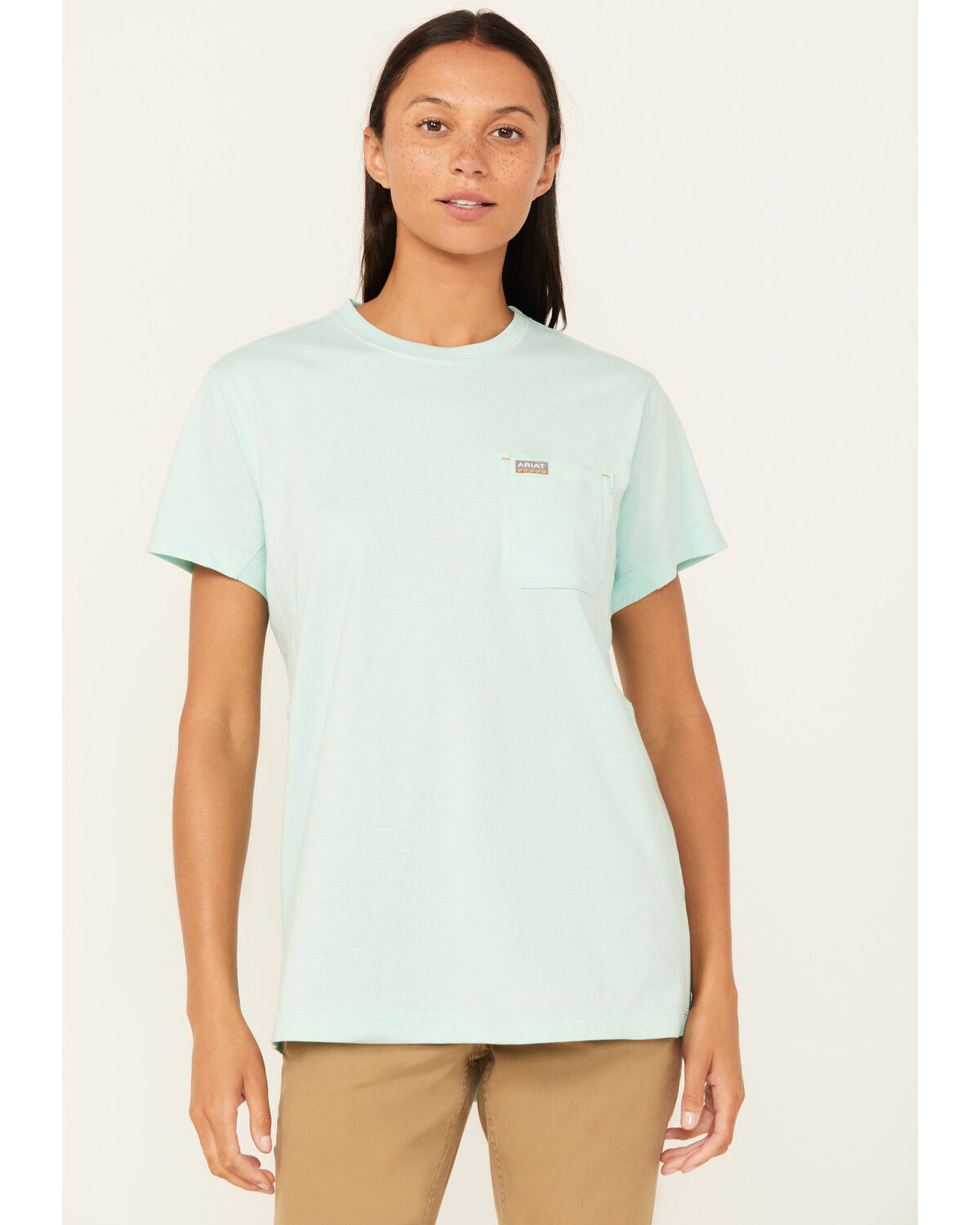Image #2 - Ariat Women's Rebar Workman True Grit Short Sleeve Work T-Shirt, Turquoise, hi-res