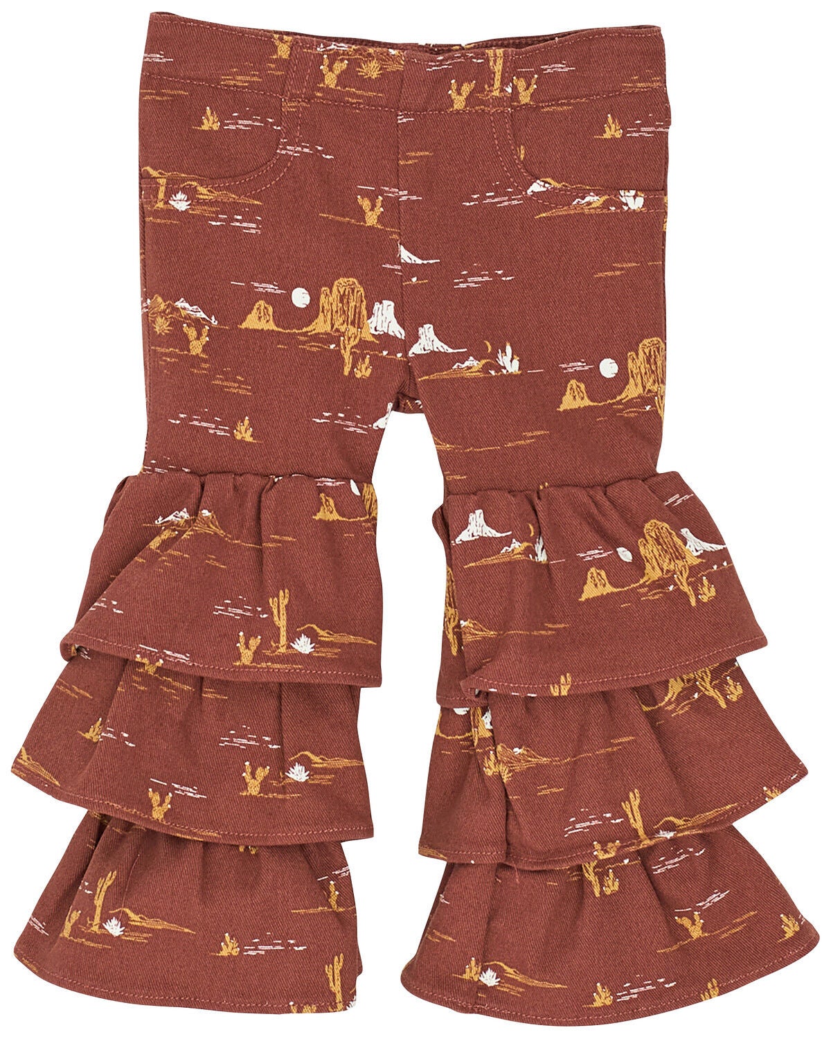 Wrangler Toddler Girls' Conversation Print Tiered Flare Denim Jeans, Brown, hi-res
