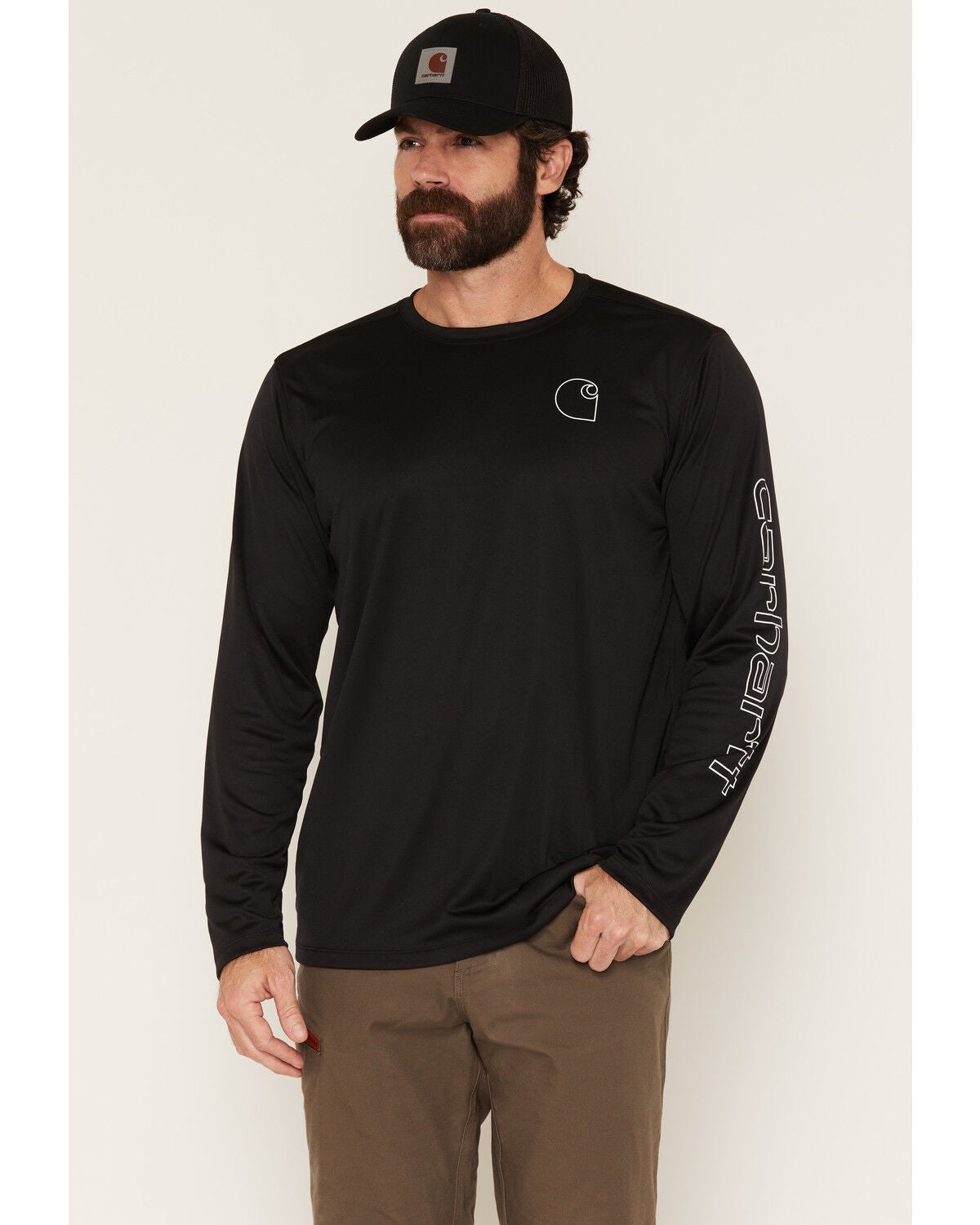 Image #1 - Carhartt Men's Force Sun Defender&trade; Lightweight Long Sleeve Graphic T-Shirt, Black, hi-res