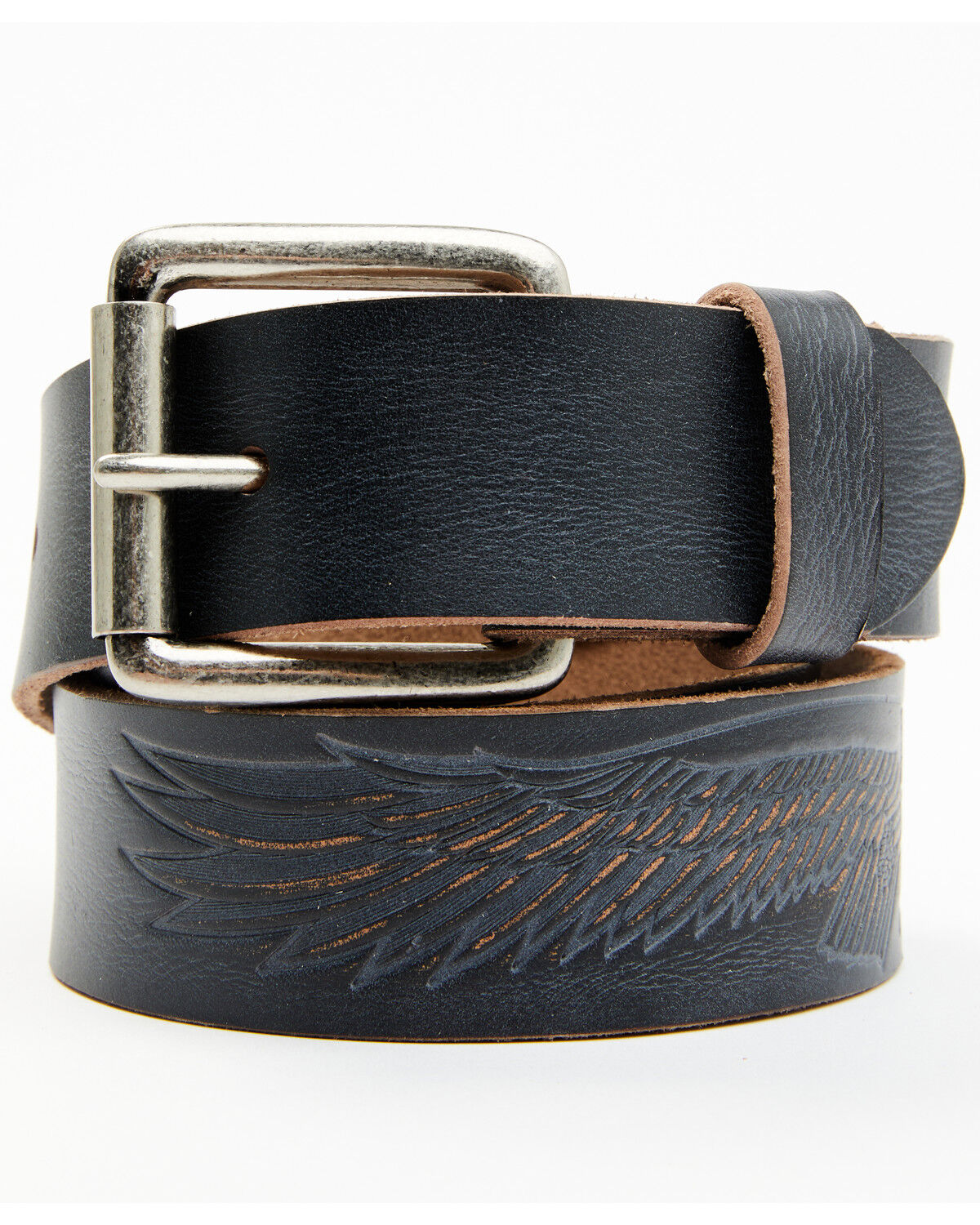 Image #1 - Brothers and Sons Men's Tooled Flying Eagle Belt, Black, hi-res