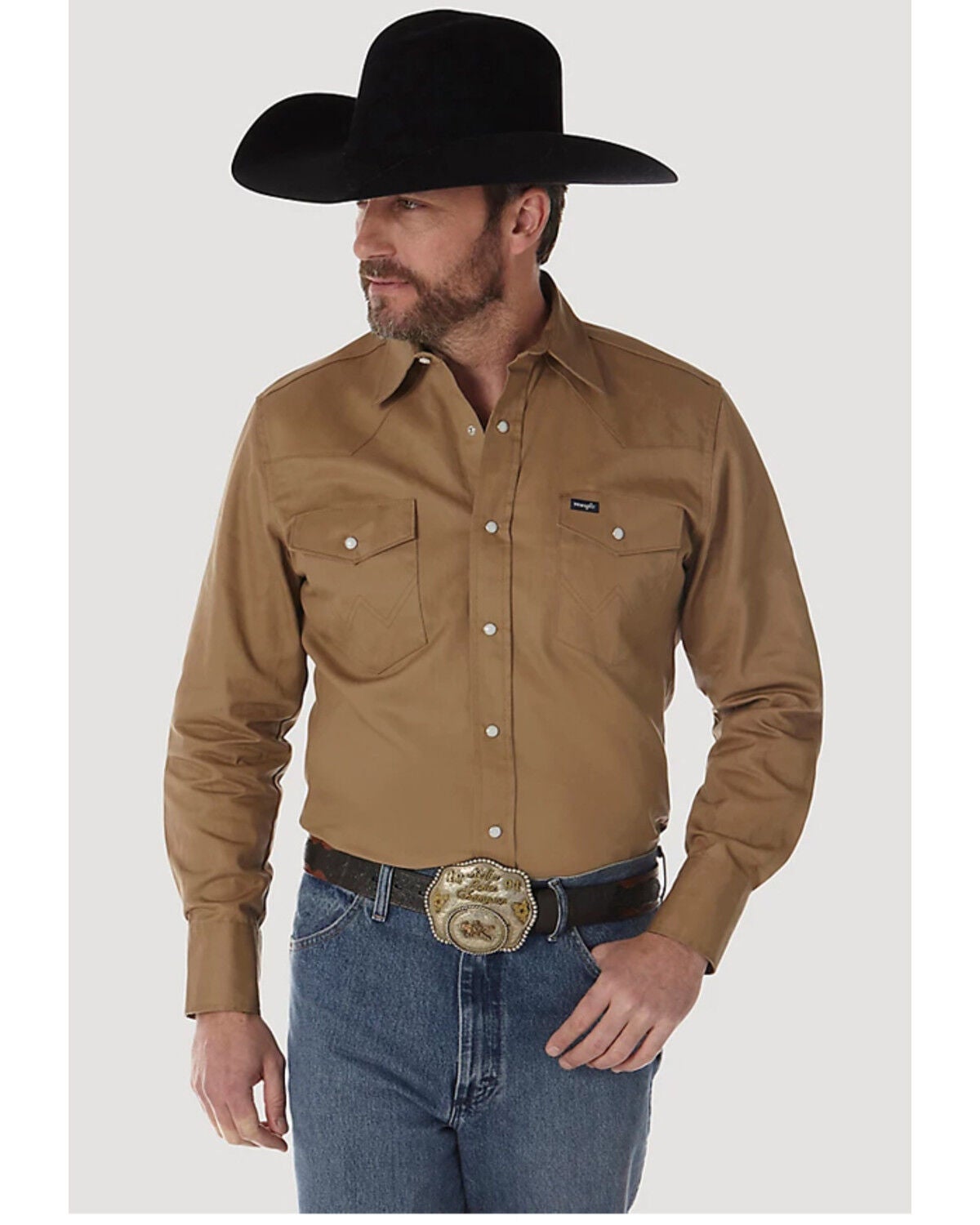 Image #2 - Wrangler Men's Solid Cowboy Cut Firm Finish Long Sleeve Work Shirt, Rawhide, hi-res
