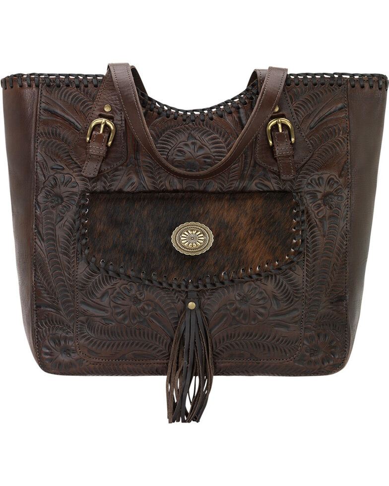American West Chestnut Brown Annie's Secret Collection Large Zip Top Tote with Secret Compartment, Brown, hi-res